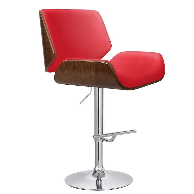 Height-Adjustable Bar Stool, PU Leather, Chrome Base, 1-Person (Black/White/Red/Brown)