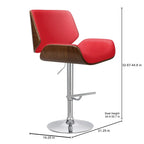 Height-Adjustable Bar Stool, PU Leather, Chrome Base, 1-Person (Black/White/Red/Brown)