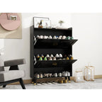 Black & White Flip-Drawer Shoe Cabinet, 2 Drawers, Freestanding Entryway Storage, Fits Family Use