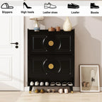 Black & White Flip-Drawer Shoe Cabinet, 2 Drawers, Freestanding Entryway Storage, Fits Family Use