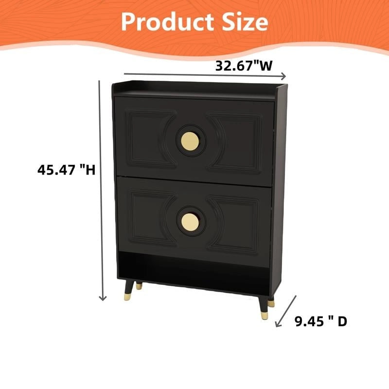 Black & White Flip-Drawer Shoe Cabinet, 2 Drawers, Freestanding Entryway Storage, Fits Family Use