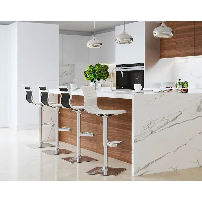 Black / White / Grey Adjustable Swivel Bar Stool, Faux Leather, 1-Person