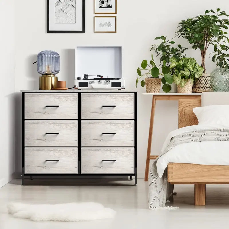 Greige 6-Drawer Fabric Dresser for Bedroom & Closet