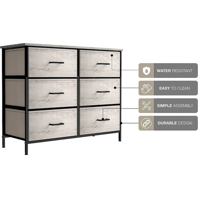 Greige 6-Drawer Fabric Dresser for Bedroom & Closet