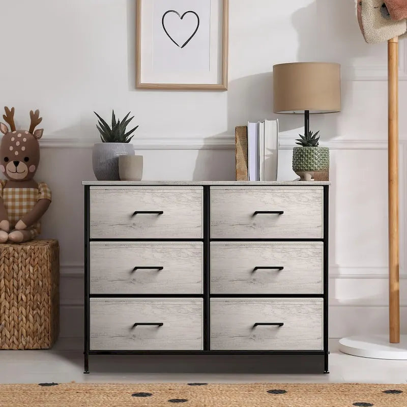 Greige 6-Drawer Fabric Dresser for Bedroom & Closet