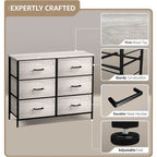 Greige 6-Drawer Fabric Dresser for Bedroom & Closet