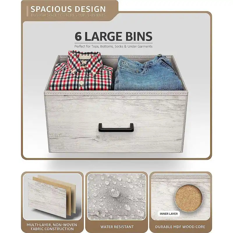 Greige 6-Drawer Fabric Dresser for Bedroom & Closet