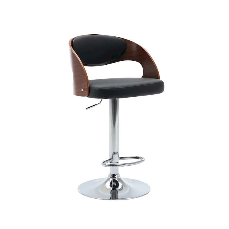 Black / White Height Adjustable Bar Stool — PU Leather, Chrome Base, Seats 1