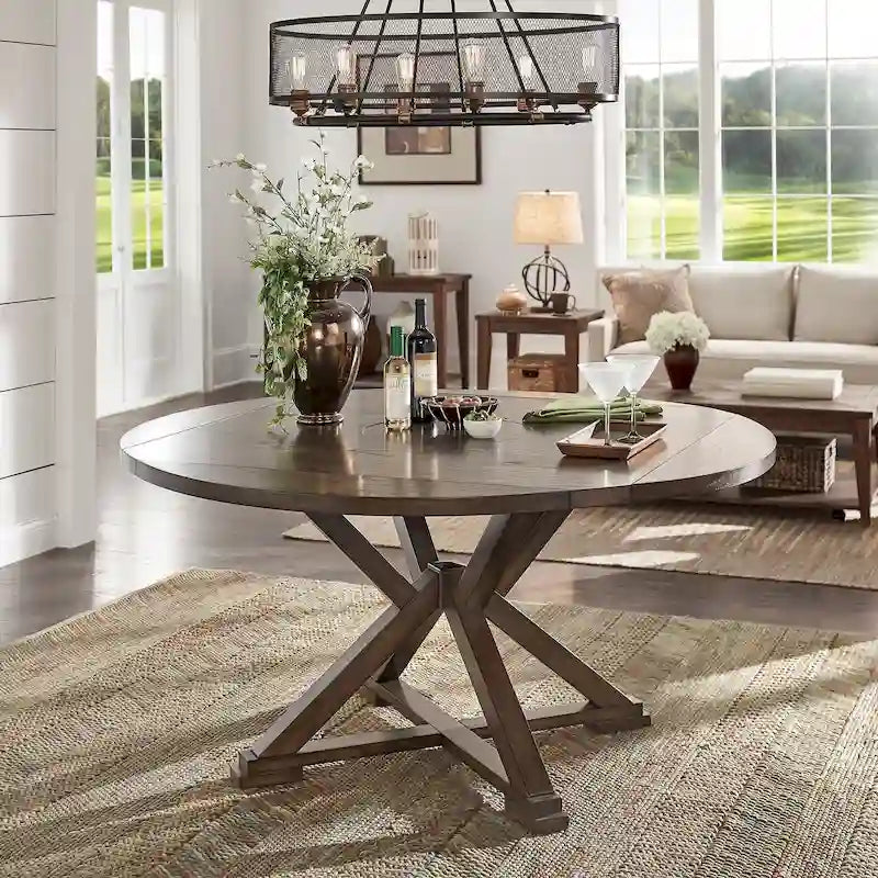 Espresso Round Drop Leaf Pedestal Dining Table for 4–6
