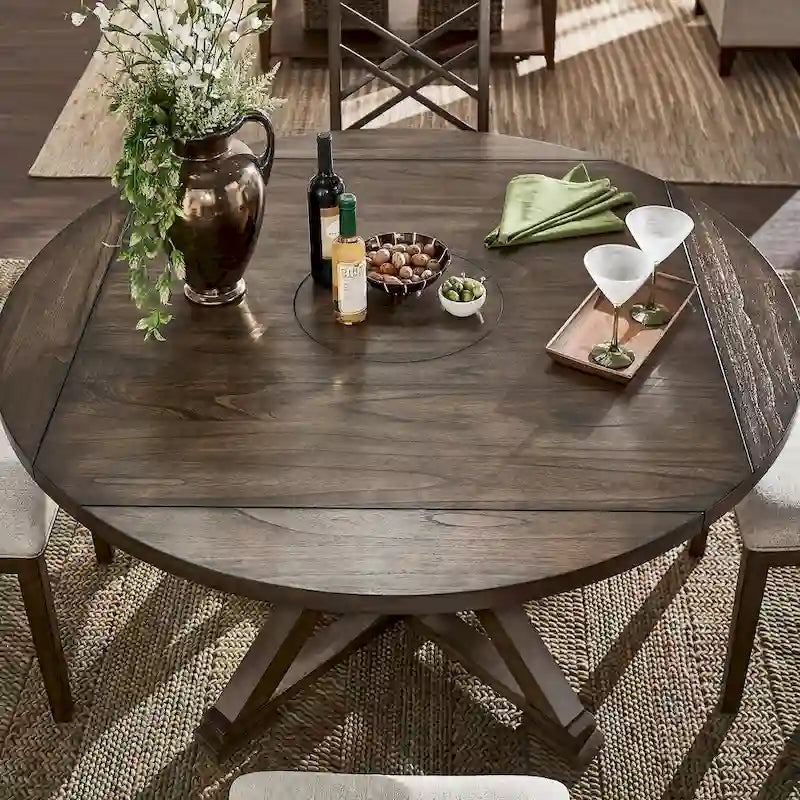 Espresso Round Drop Leaf Pedestal Dining Table for 4–6