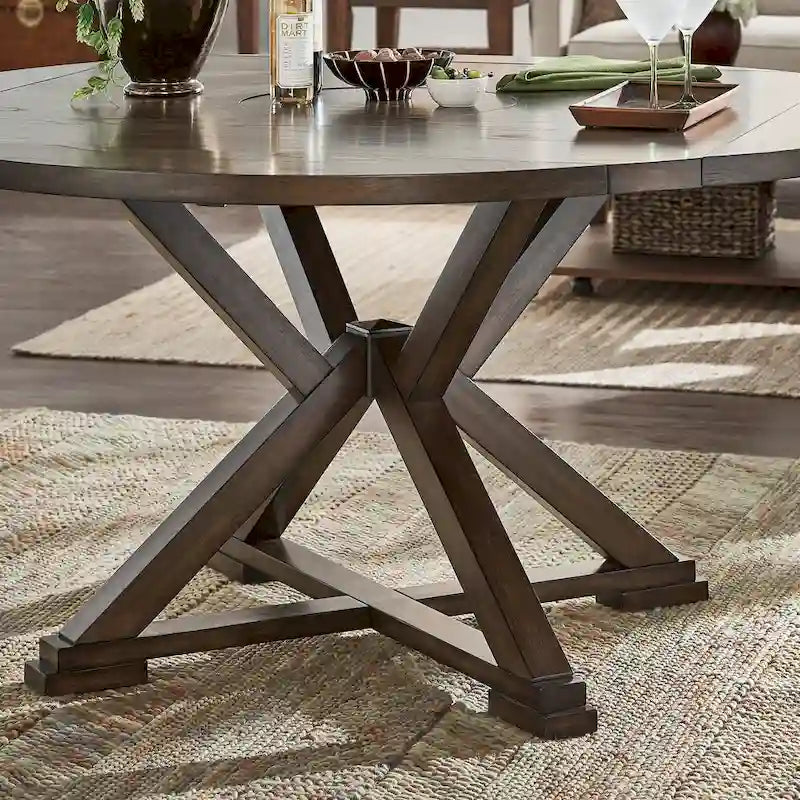 Espresso Round Drop Leaf Pedestal Dining Table for 4–6