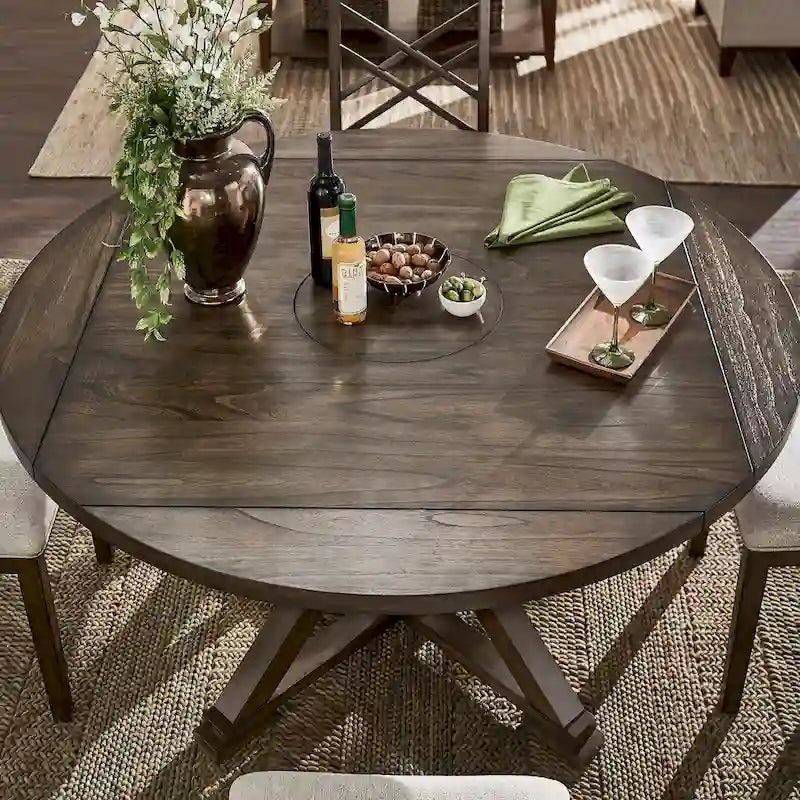 Espresso Round Drop Leaf Pedestal Dining Table for 4–6
