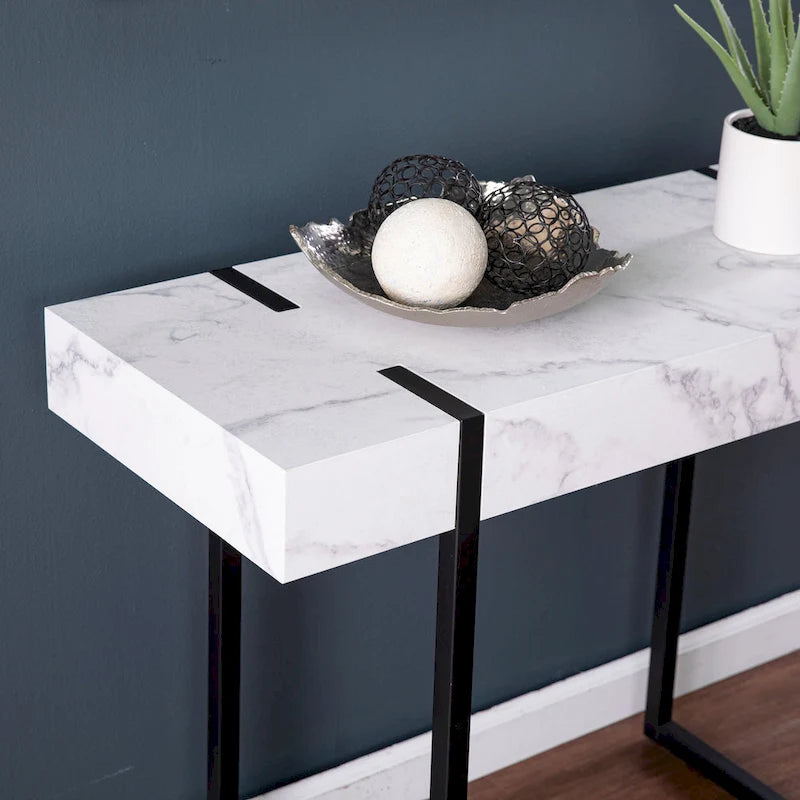 White & Black Faux Marble Console Table