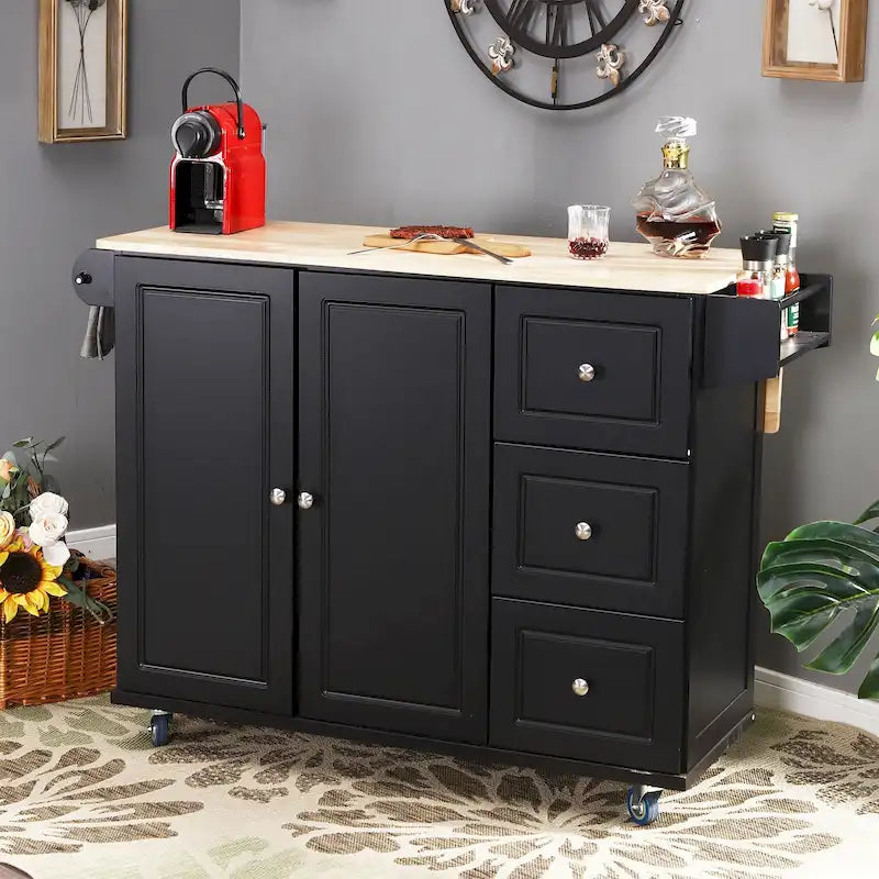 Brown/Cream/Black/Grey/White Rolling Kitchen Island Cart with Drop-Leaf, 1-Person
