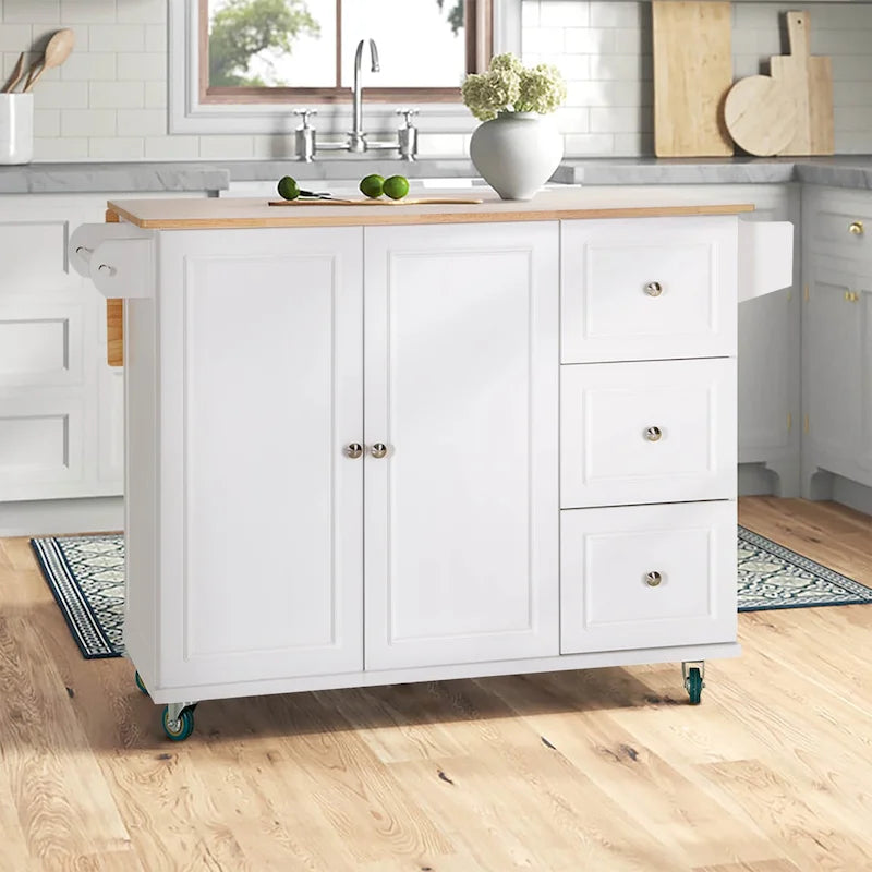 Brown/Cream/Black/Grey/White Rolling Kitchen Island Cart with Drop-Leaf, 1-Person