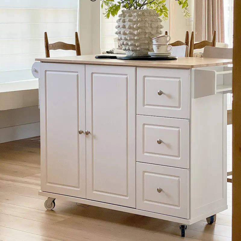 Brown/Cream/Black/Grey/White Rolling Kitchen Island Cart with Drop-Leaf, 1-Person