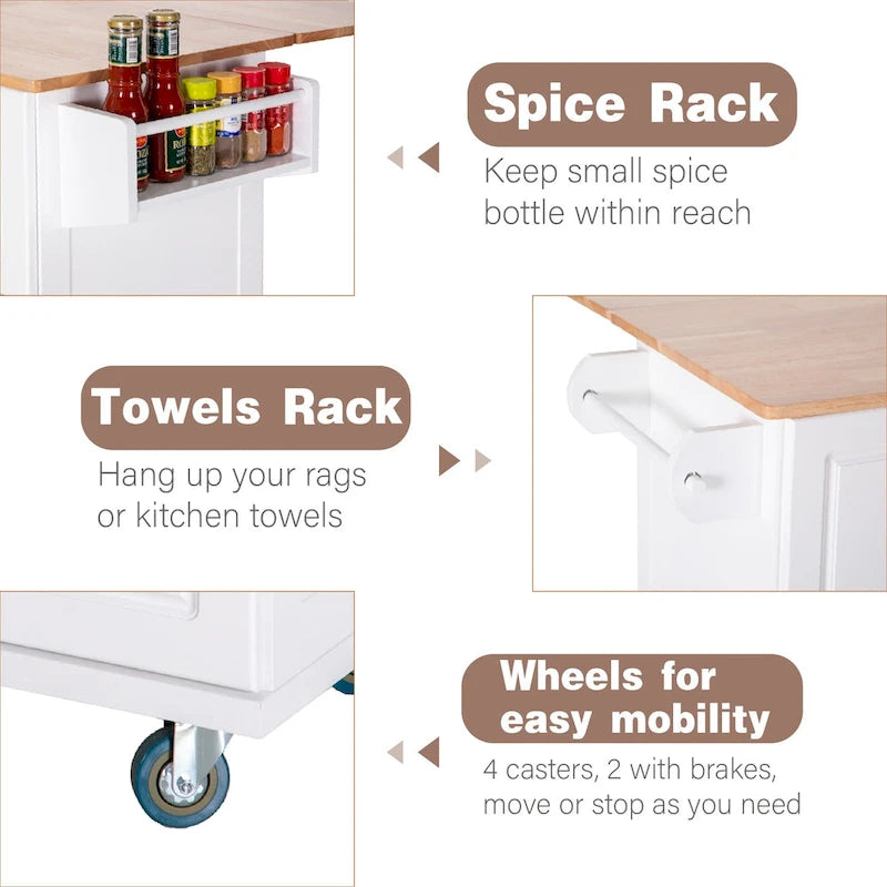 Brown/Cream/Black/Grey/White Rolling Kitchen Island Cart with Drop-Leaf, 1-Person
