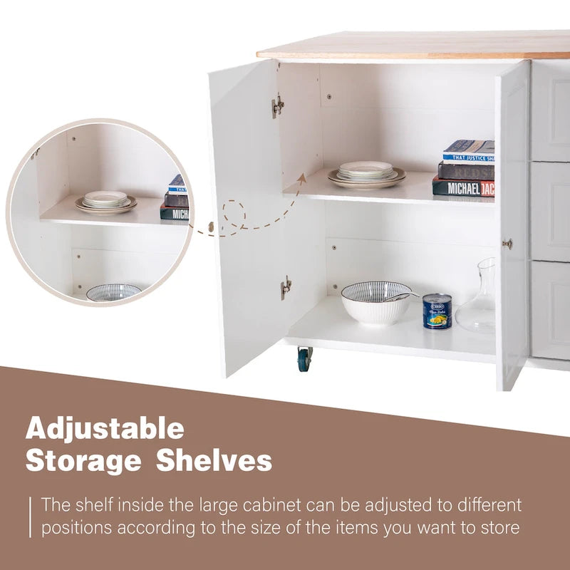 Brown/Cream/Black/Grey/White Rolling Kitchen Island Cart with Drop-Leaf, 1-Person