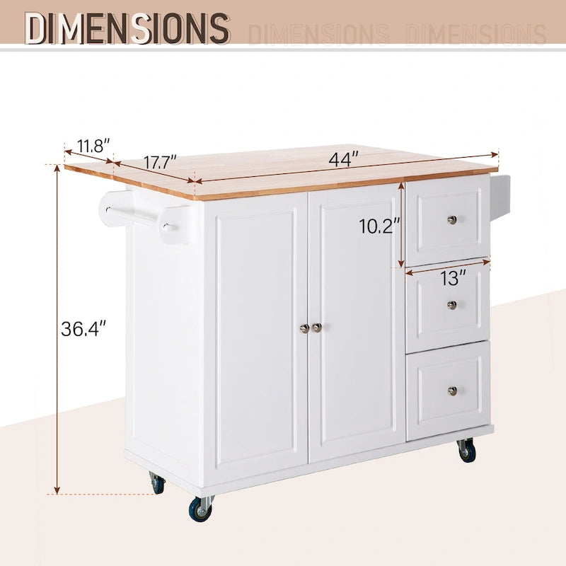 Brown/Cream/Black/Grey/White Rolling Kitchen Island Cart with Drop-Leaf, 1-Person