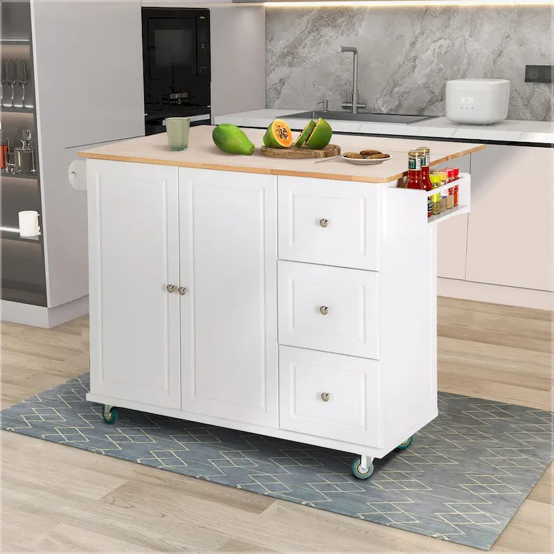 Brown/Cream/Black/Grey/White Rolling Kitchen Island Cart with Drop-Leaf, 1-Person