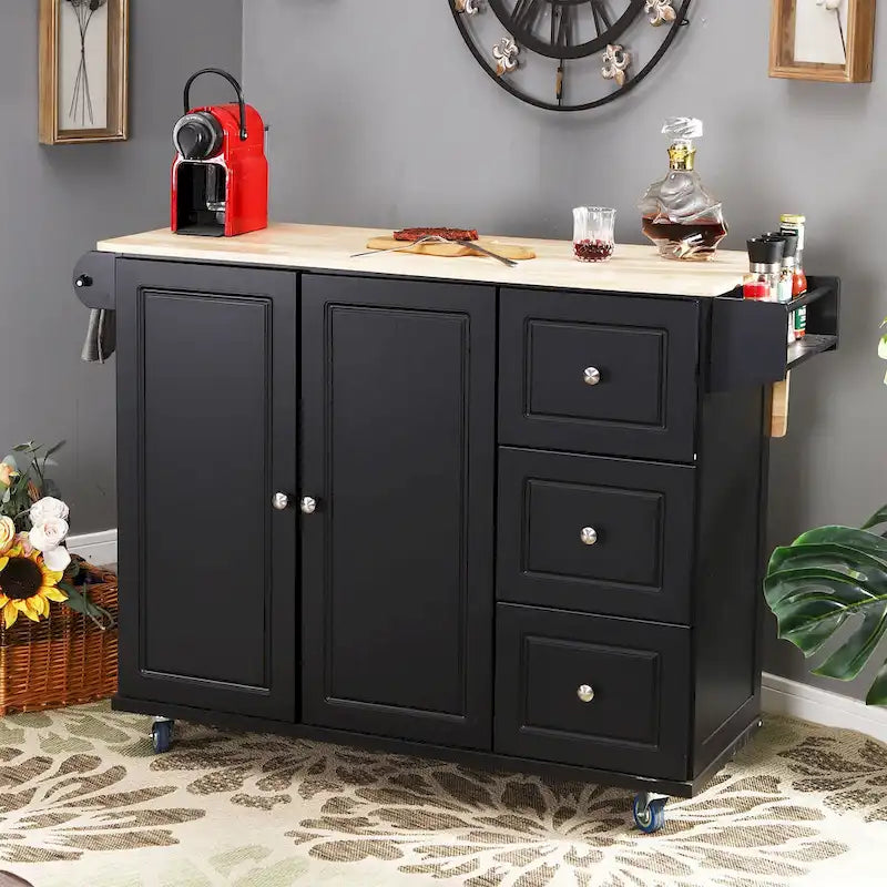 Brown/Cream/Black/Grey/White Rolling Kitchen Island Cart with Drop-Leaf, 1-Person
