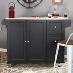 Brown/Cream/Black/Grey/White Rolling Kitchen Island Cart with Drop-Leaf, 1-Person