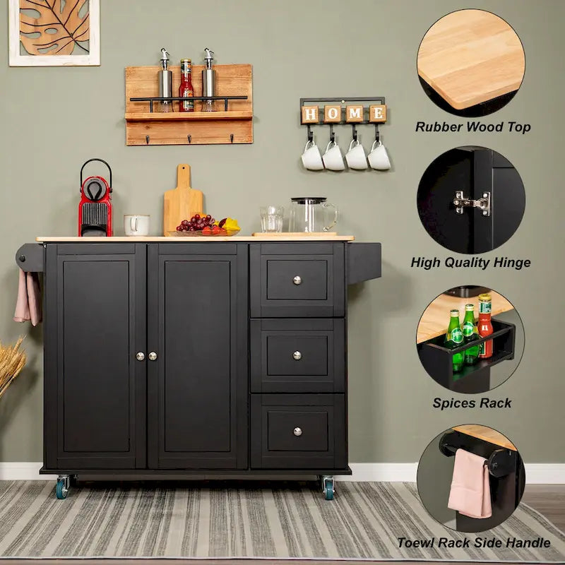 Brown/Cream/Black/Grey/White Rolling Kitchen Island Cart with Drop-Leaf, 1-Person
