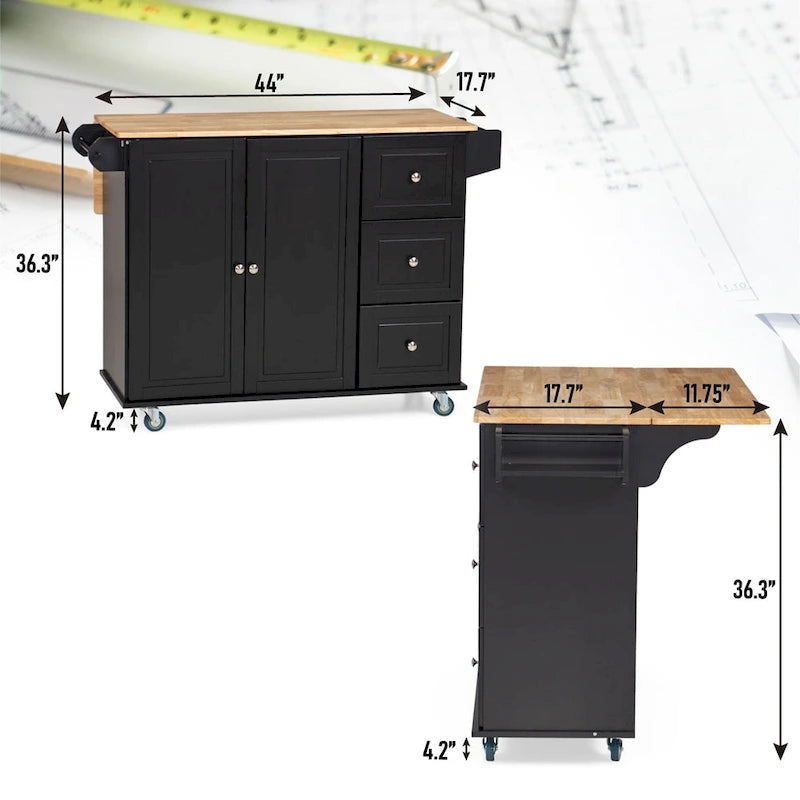 Brown/Cream/Black/Grey/White Rolling Kitchen Island Cart with Drop-Leaf, 1-Person