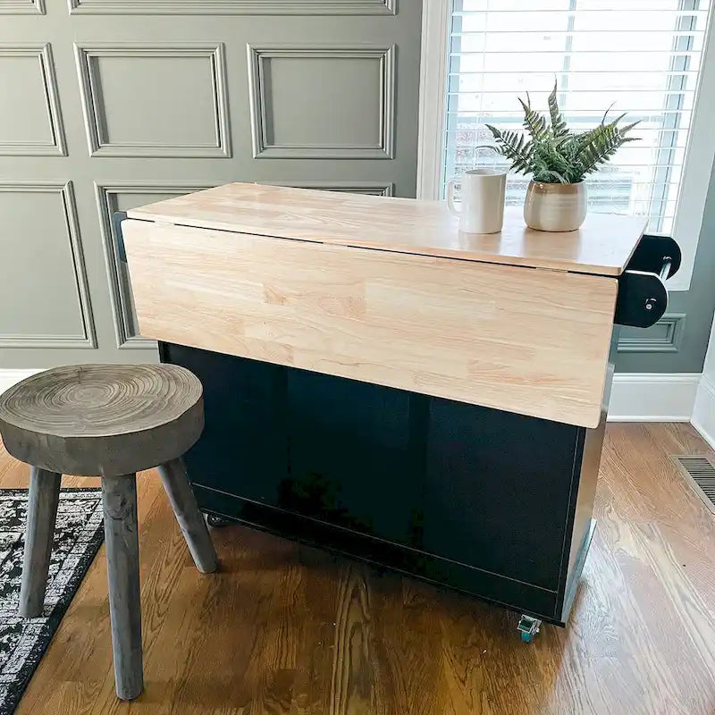 Brown/Cream/Black/Grey/White Rolling Kitchen Island Cart with Drop-Leaf, 1-Person
