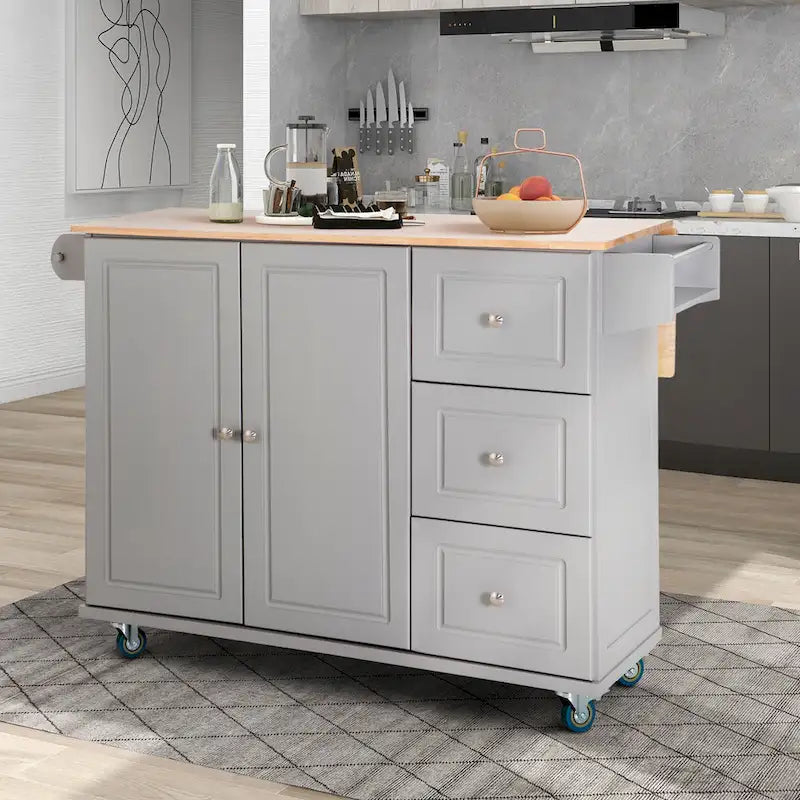 Brown/Cream/Black/Grey/White Rolling Kitchen Island Cart with Drop-Leaf, 1-Person