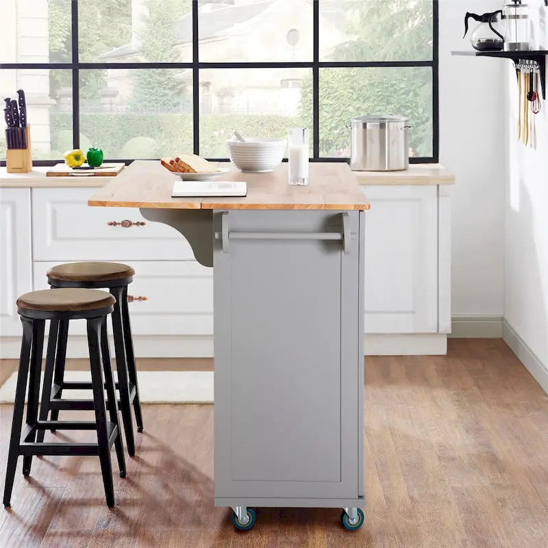 Brown/Cream/Black/Grey/White Rolling Kitchen Island Cart with Drop-Leaf, 1-Person