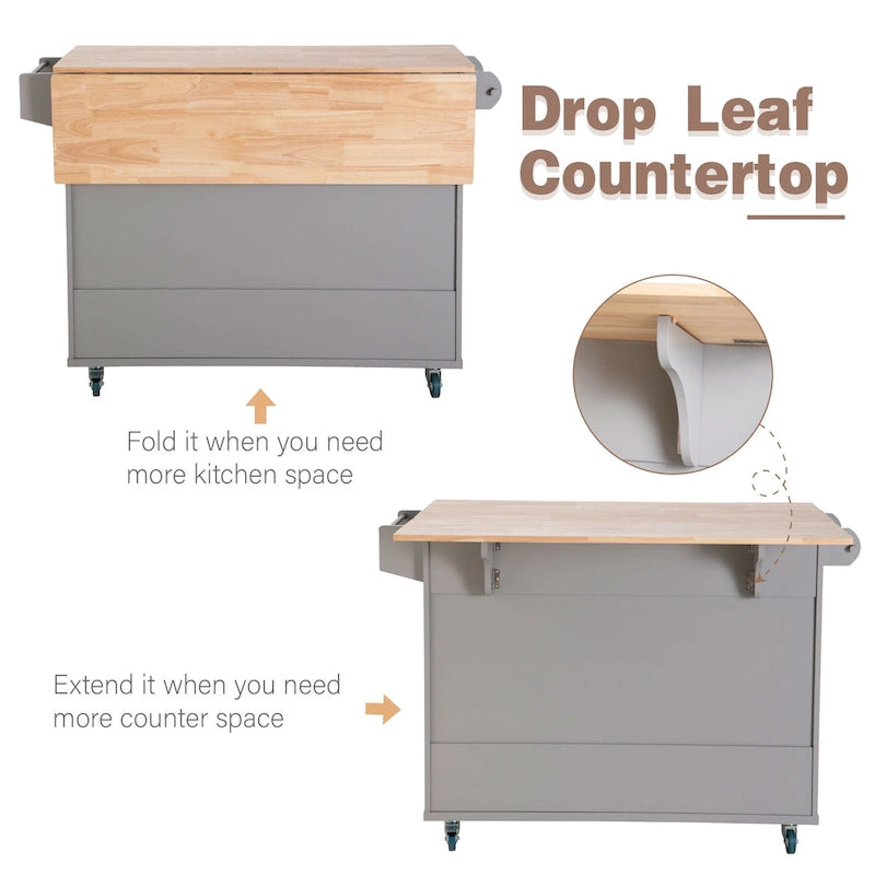 Brown/Cream/Black/Grey/White Rolling Kitchen Island Cart with Drop-Leaf, 1-Person