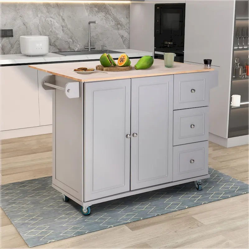 Brown/Cream/Black/Grey/White Rolling Kitchen Island Cart with Drop-Leaf, 1-Person