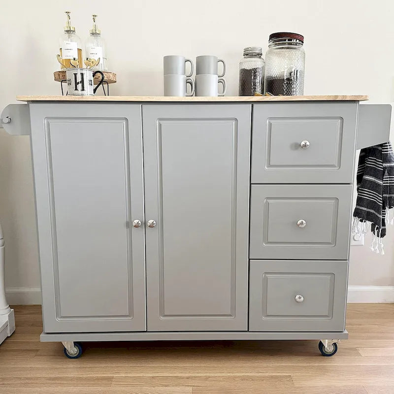 Brown/Cream/Black/Grey/White Rolling Kitchen Island Cart with Drop-Leaf, 1-Person
