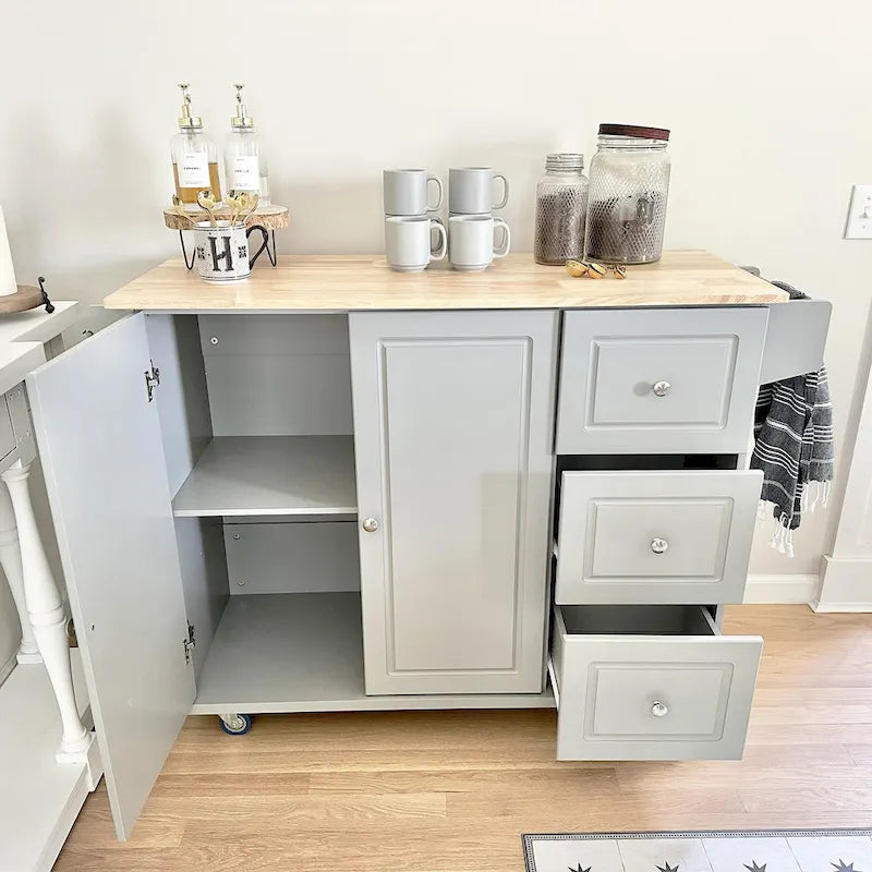 Brown/Cream/Black/Grey/White Rolling Kitchen Island Cart with Drop-Leaf, 1-Person