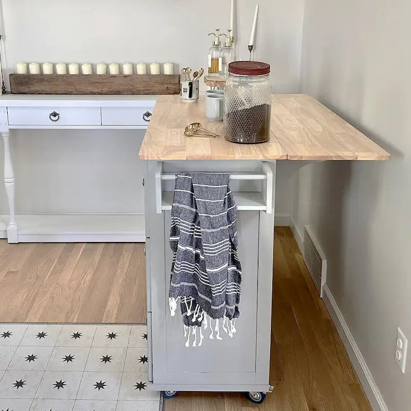 Brown/Cream/Black/Grey/White Rolling Kitchen Island Cart with Drop-Leaf, 1-Person