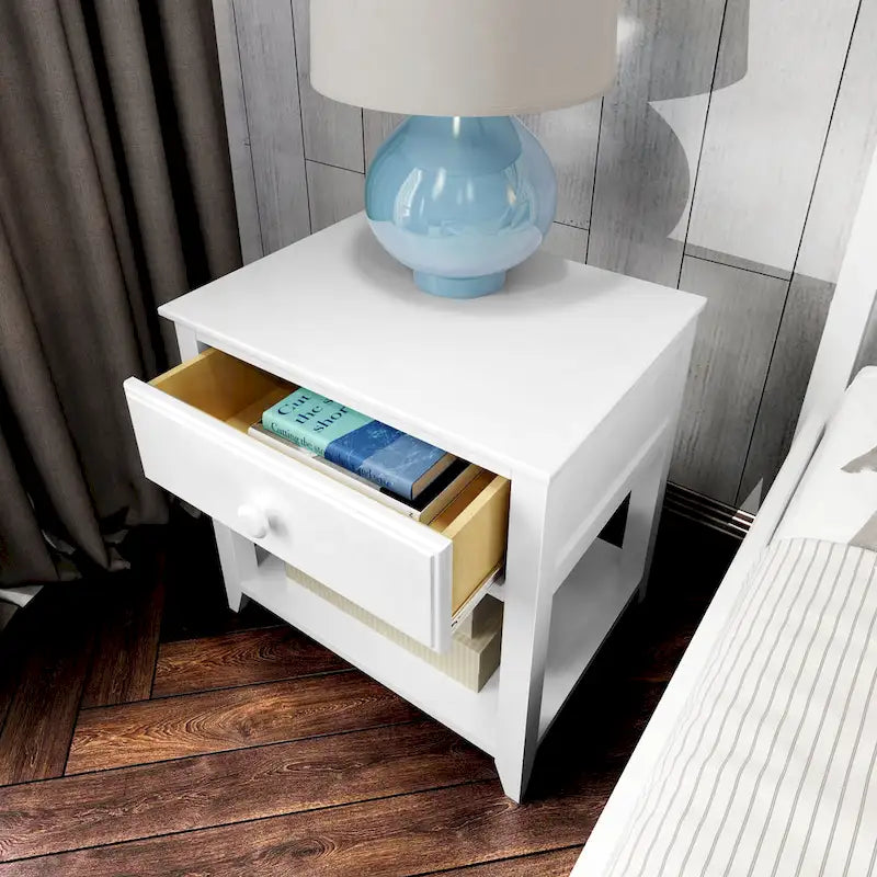 White 1-Drawer Nightstand, Single