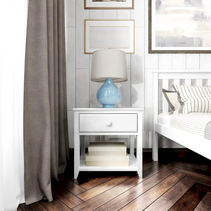 White 1-Drawer Nightstand, Single