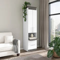 White/Walnut Grey & Bark Grey/Graphite Narrow Storage Cabinet with Doors & Drawers for 2 People
