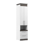 White/Walnut Grey & Bark Grey/Graphite Narrow Storage Cabinet with Doors & Drawers for 2 People