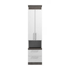 White/Walnut Grey & Bark Grey/Graphite Narrow Storage Cabinet with Doors & Drawers for 2 People
