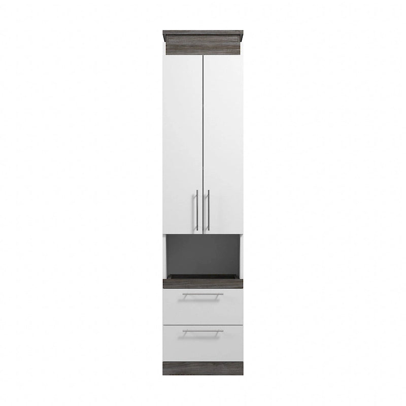 White/Walnut Grey & Bark Grey/Graphite Narrow Storage Cabinet with Doors & Drawers for 2 People