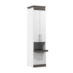 White/Walnut Grey & Bark Grey/Graphite Narrow Storage Cabinet with Doors & Drawers for 2 People