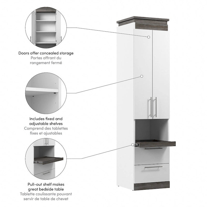White/Walnut Grey & Bark Grey/Graphite Narrow Storage Cabinet with Doors & Drawers for 2 People