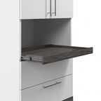 White/Walnut Grey & Bark Grey/Graphite Narrow Storage Cabinet with Doors & Drawers for 2 People