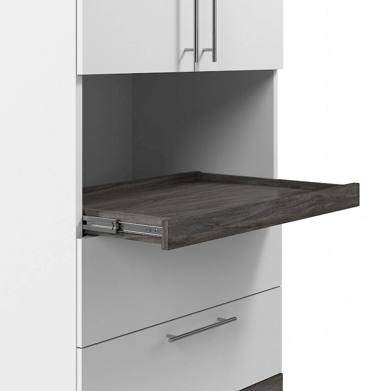 White/Walnut Grey & Bark Grey/Graphite Narrow Storage Cabinet with Doors & Drawers for 2 People