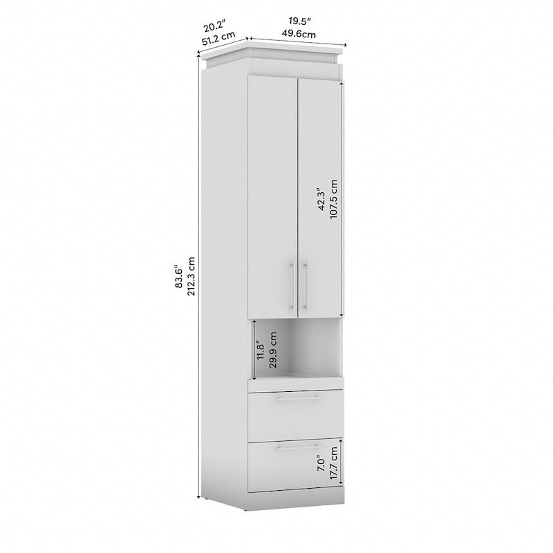 White/Walnut Grey & Bark Grey/Graphite Narrow Storage Cabinet with Doors & Drawers for 2 People