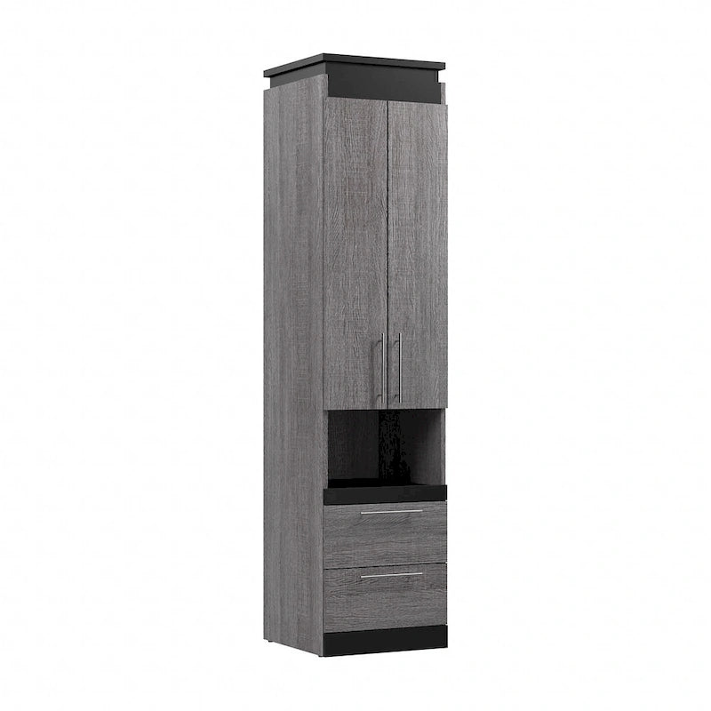 White/Walnut Grey & Bark Grey/Graphite Narrow Storage Cabinet with Doors & Drawers for 2 People