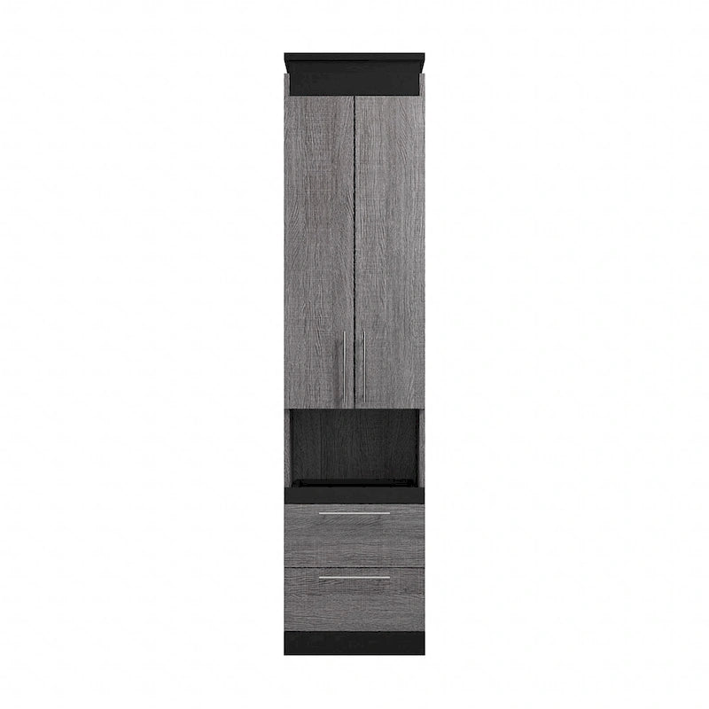 White/Walnut Grey & Bark Grey/Graphite Narrow Storage Cabinet with Doors & Drawers for 2 People