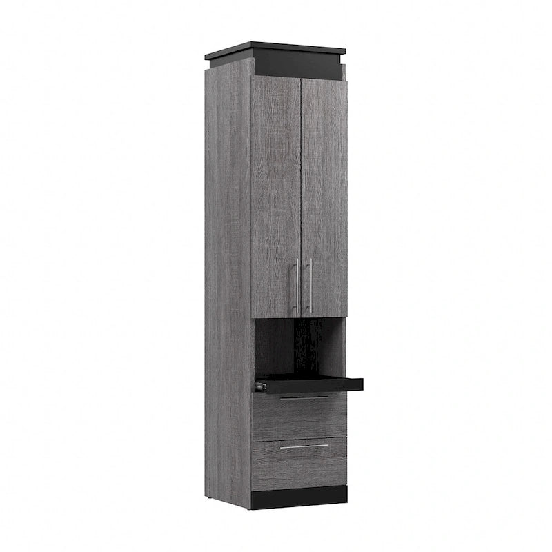 White/Walnut Grey & Bark Grey/Graphite Narrow Storage Cabinet with Doors & Drawers for 2 People